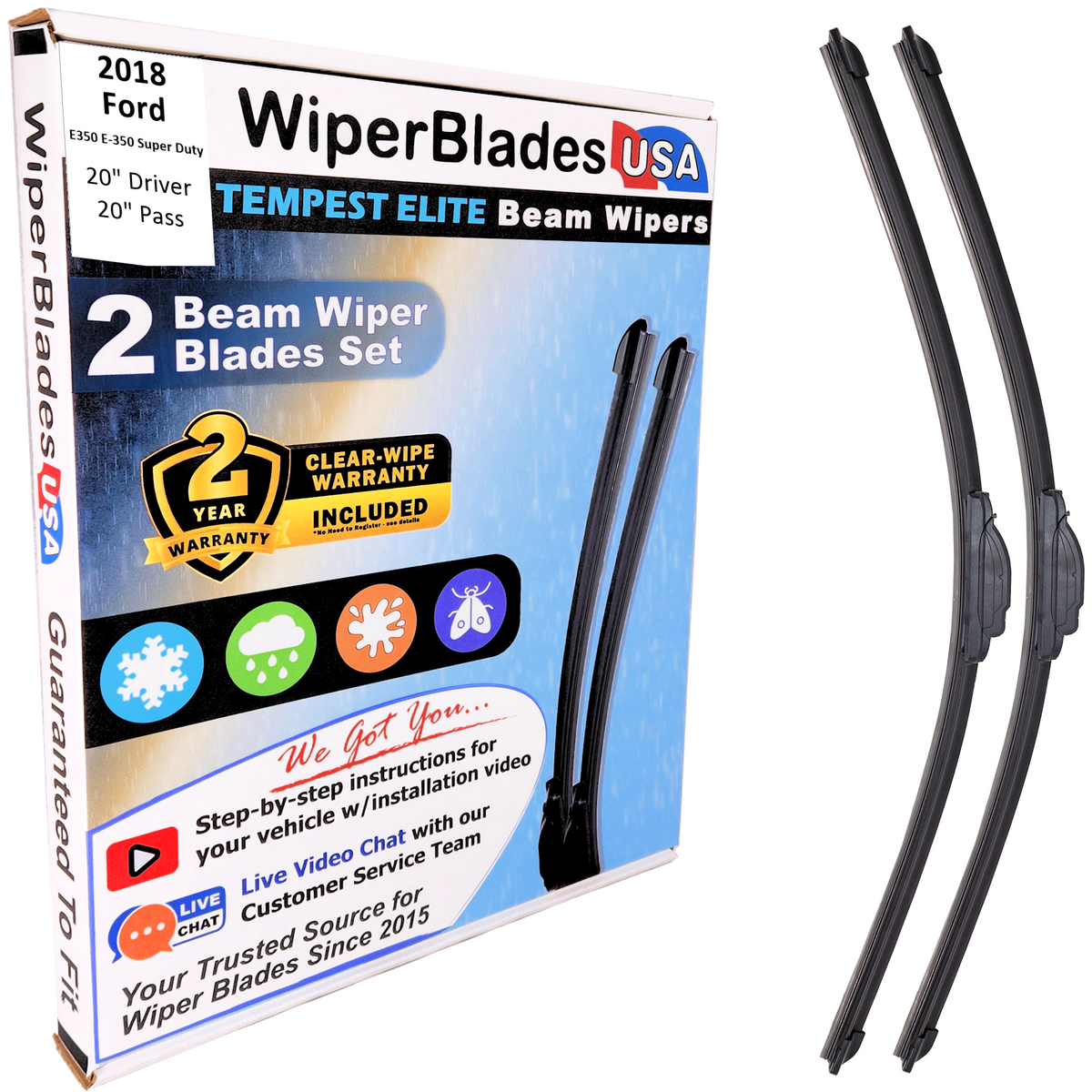 2018 Ford E350 E-350 Super Duty Wiper Blades w/2yr Warranty (Set of 2) Wipers-0